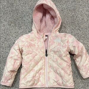 The North Face Pink & Cream Quilted Hooded Jacket